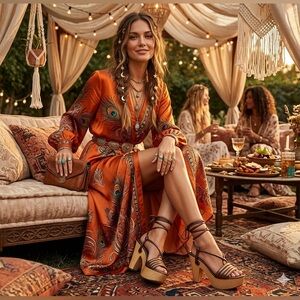 Coach Bronze Brown Leather Strappy Wooden Heel Sandals Modern Minimalist